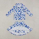 Go Team Football Blue White Athletic Shorts Girls Skirt Sets