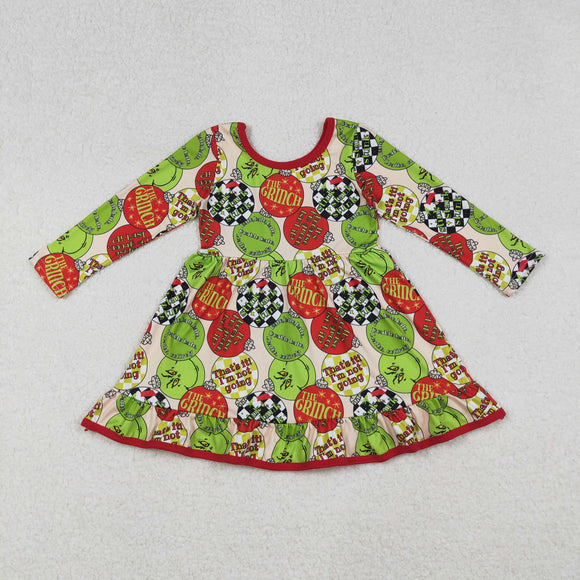 Cartoon Letters Beige Red Girls Christmas Dress