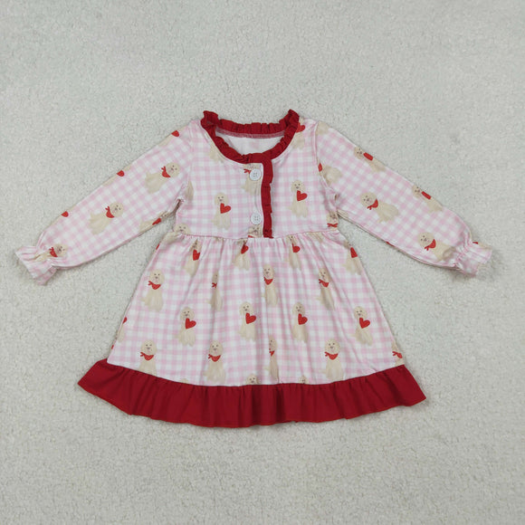 Dog Heart Pink Plaid Girls Valentines Dress