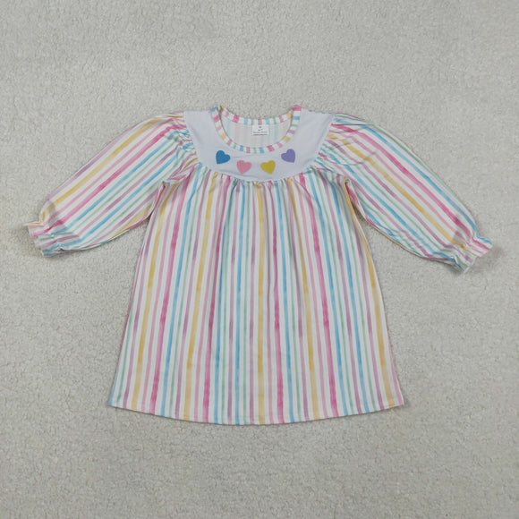 Colorful Stripe Heart Embroidery Girls Valentine Dress