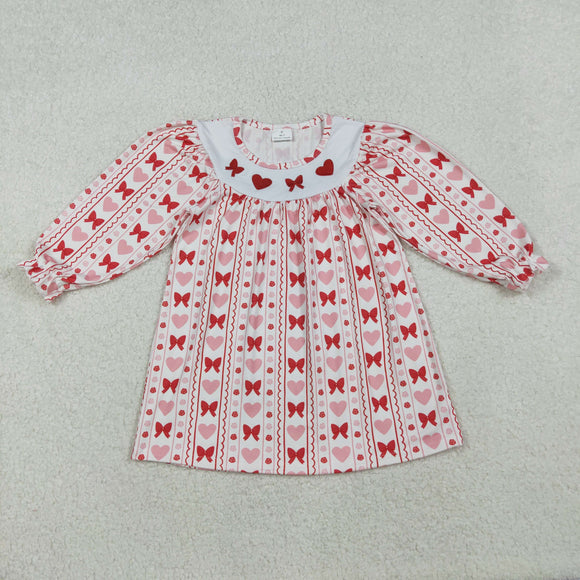Bow Heart Embroidery Stripe Girls Valentine Dress