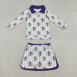 Plaid White Purple Athletic Shorts Skirt Sets Girls Mardi Gras Outfits