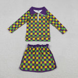 Plaid Athletic Shorts Skirt Sets Girls Mardi Gras Outfits