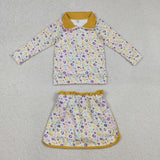 Leopard Print Yellow Athletic Shorts Skirt Sets Girls Mardi Gras Outfits