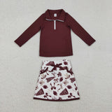 Go Team Football Dark Red White Athletic Shorts Girls Skirt Sets