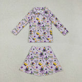 Mask Purple Stripe Athletic Shorts Skirt Sets Girls Mardi Gras Outfits