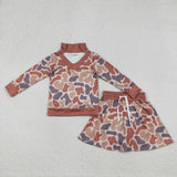 Brown Gray Camo Shorts Girls Skirt Sets