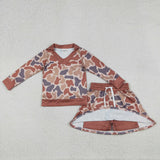 Brown Gray Camo Shorts Girls Skirt Sets