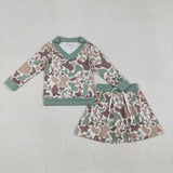 Deer Camo Beige Green Shorts Girls Skirt Sets
