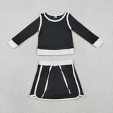 Solid Black White Athletic Shorts Girls Skirts Sets