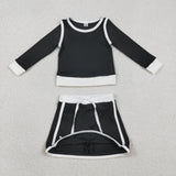 Solid Black White Athletic Shorts Girls Skirts Sets