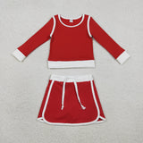 Solid Red White Athletic Shorts Girls Skirts Sets