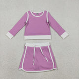 Solid Purple White Athletic Shorts Girls Skirts Sets