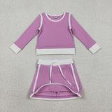 Solid Purple White Athletic Shorts Girls Skirts Sets