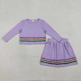 Sequins Purple Skirt Sets Girls Mardi Gras Outfits
