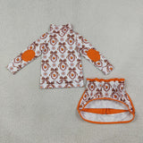 Leaves Bow Pattern Orange White Zipper Shorts Girls Skirt Sets