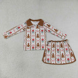 Gingerbread Floral Borwn Zipper Shorts Skirt Sets Girls Christmas Outfits