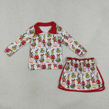 Cartoon Red White Zipper Shorts Skirt Sets Girls Christmas Outfits