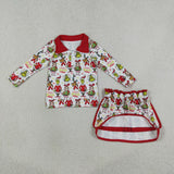 Cartoon Red White Zipper Shorts Skirt Sets Girls Christmas Outfits