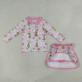 Cartoon Pink Zipper Shorts Skirt Sets Girls Christmas Outfits