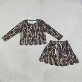 Army Green Camo Scalloped Shorts Girls Skirt Sets