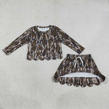 Army Green Camo Scalloped Shorts Girls Skirt Sets