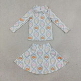 Pumpkin Bow Pattern Leaves Athletic Shorts Girls Skirts Sets