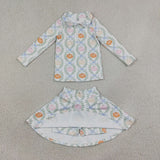 Pumpkin Bow Pattern Leaves Athletic Shorts Girls Skirts Sets