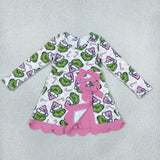 Cartoon Plaid Pink Bows Scalloped Athletic Girls Christmas Dress