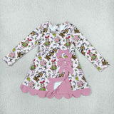 Cartoon Gifts Pink Bows Scalloped Athletic Girls Christmas Dress