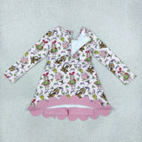 Cartoon Gifts Pink Bows Scalloped Athletic Girls Christmas Dress