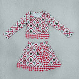 Santa Deer Red Plaid Bows Scalloped Athletic Shorts Skirt Sets Girls Christmas Outfits