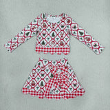 Santa Deer Red Plaid Bows Scalloped Athletic Shorts Skirt Sets Girls Christmas Outfits