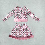 Santa Deer Red Plaid Bows Scalloped Athletic Shorts Skirt Sets Girls Christmas Outfits