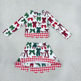 Red Plaid Bows Scalloped Athletic Shorts Skirt Sets Girls Christmas Outfits