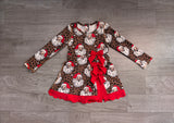 Pre-sale Santa Leopard Print Red Bows Scalloped Athletic Girls Christmas Dress