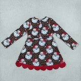 Santa Leopard Print Red Bows Scalloped Athletic Girls Christmas Dress