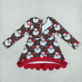 Santa Leopard Print Red Bows Scalloped Athletic Girls Christmas Dress