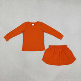 Solid Orange-brown Shorts Girls Skirts Sets