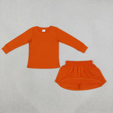 Solid Orange-brown Shorts Girls Skirts Sets