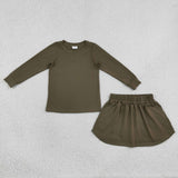 Solid Olive Shorts Girls Skirts Sets