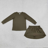 Solid Olive Shorts Girls Skirts Sets