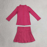 Solid Hot Pink Athletic Zipper Girls Skirt Sets