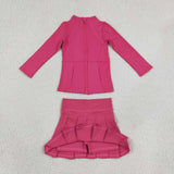 Solid Hot Pink Athletic Zipper Girls Skirt Sets