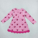 Heart Plaid Hot Pink Bows Scalloped Athletic Girls Valentines Dress