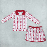 Heart Bow Pattern Red White Zipper Shorts Skirt Sets Girls Valentines Outfits
