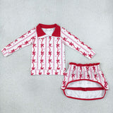 Heart Bow Pattern Red White Zipper Shorts Skirt Sets Girls Valentines Outfits