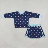 Pink Polka Dots Navy Shorts Girls Skirts Sets