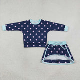 Pink Polka Dots Navy Shorts Girls Skirts Sets