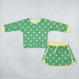 Yellow Polka Dots Green Shorts Girls Skirts Sets